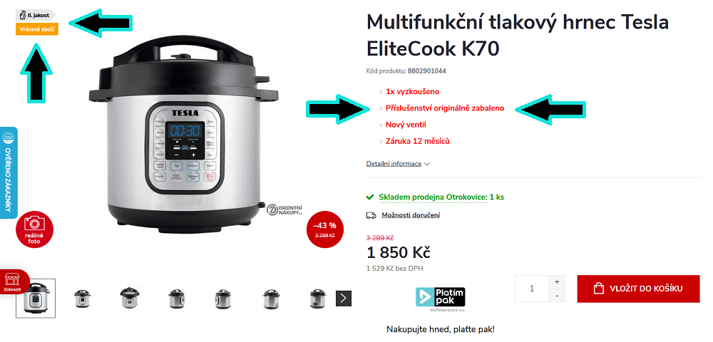 II.jakost vracene zboží